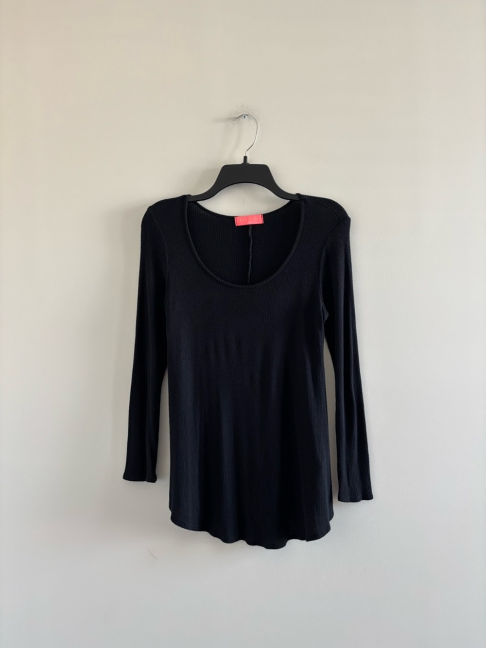 Soul Cake Top Black Waffle Knit Long Sleeve Scoop Neck M Grunge Minimalist Goth